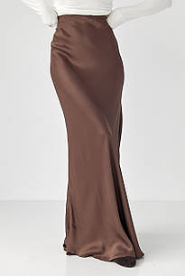 Жіноча атласна довга спідниця на резинці - темно-коричневий цвет, M (є розміри)