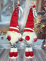 Новорічний ельф гном 50 см на довгих смугастих ніжках, декоративний різдвяний інтер'єрний гном