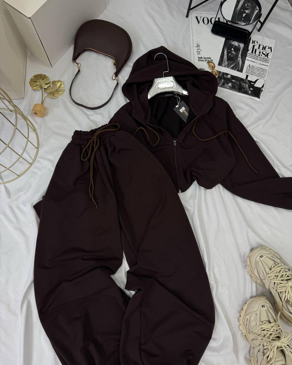 Костюм оверсайз Модель: 1492-1157 Колір: шоколад, вершкове масло, барбі, фото 1