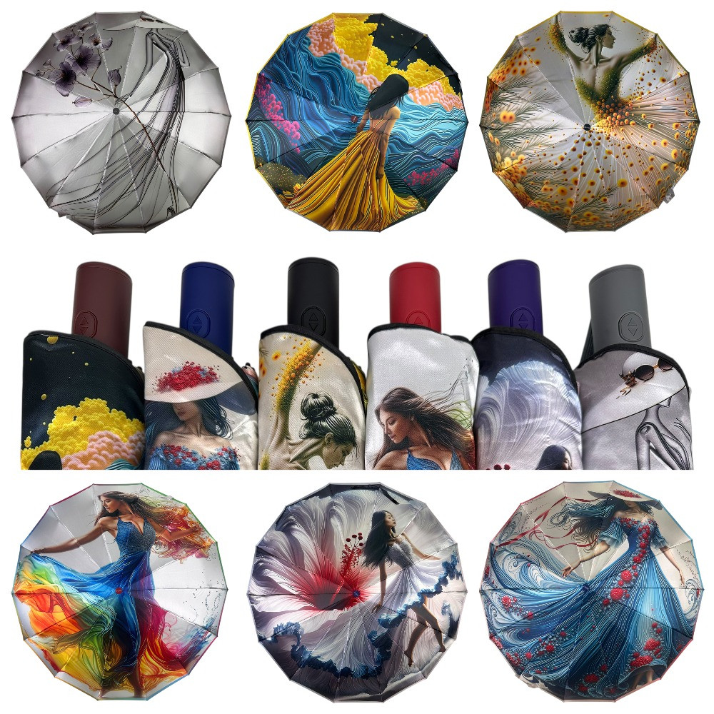 Оптом Жіноча парасоля автомат на 14+3+2 сигментних карбонових спиць сатиновий купол колекція “Art Women" від Mario, MR 250
