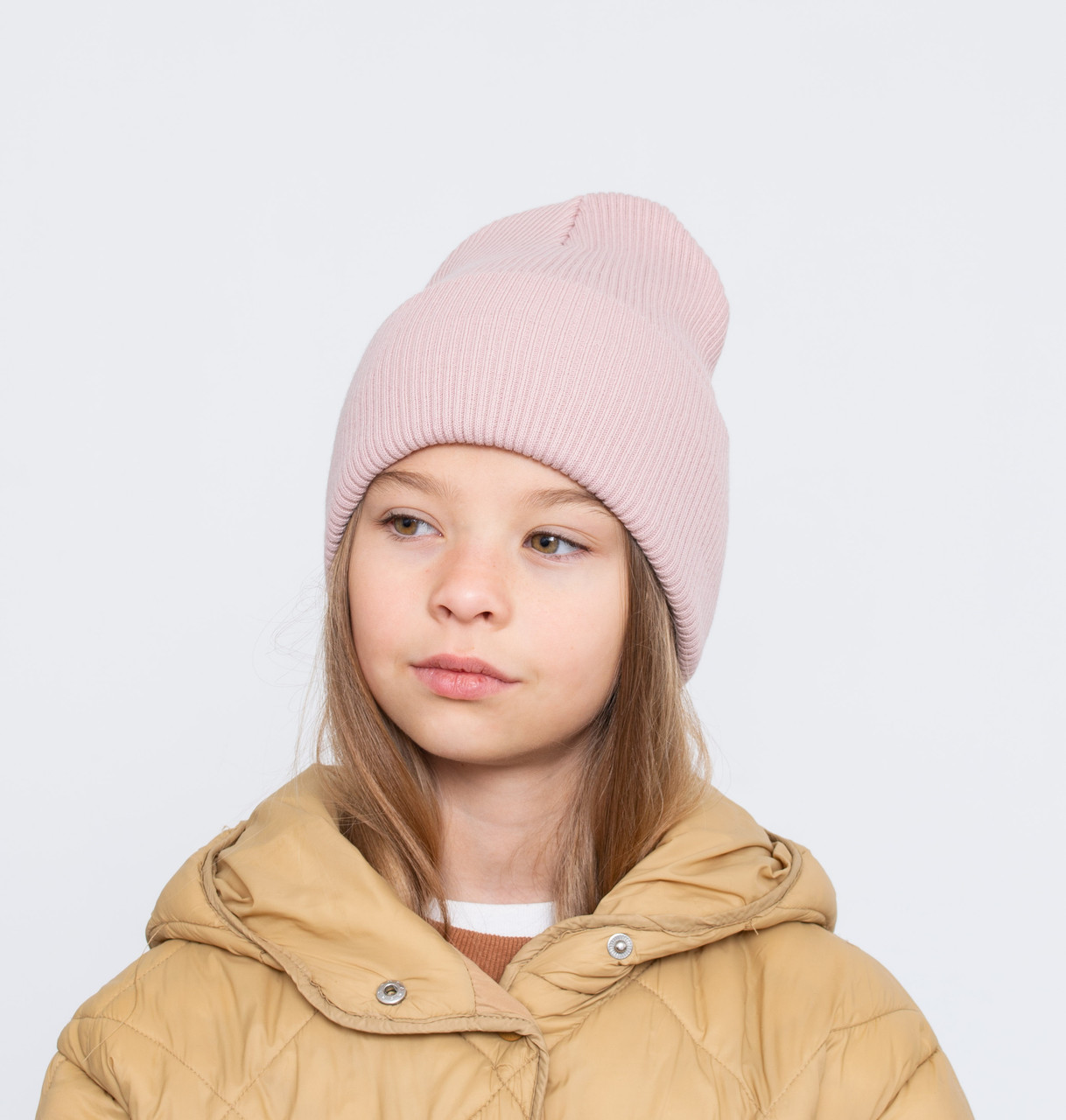 Шапка "Резінка База" із закотом пудра