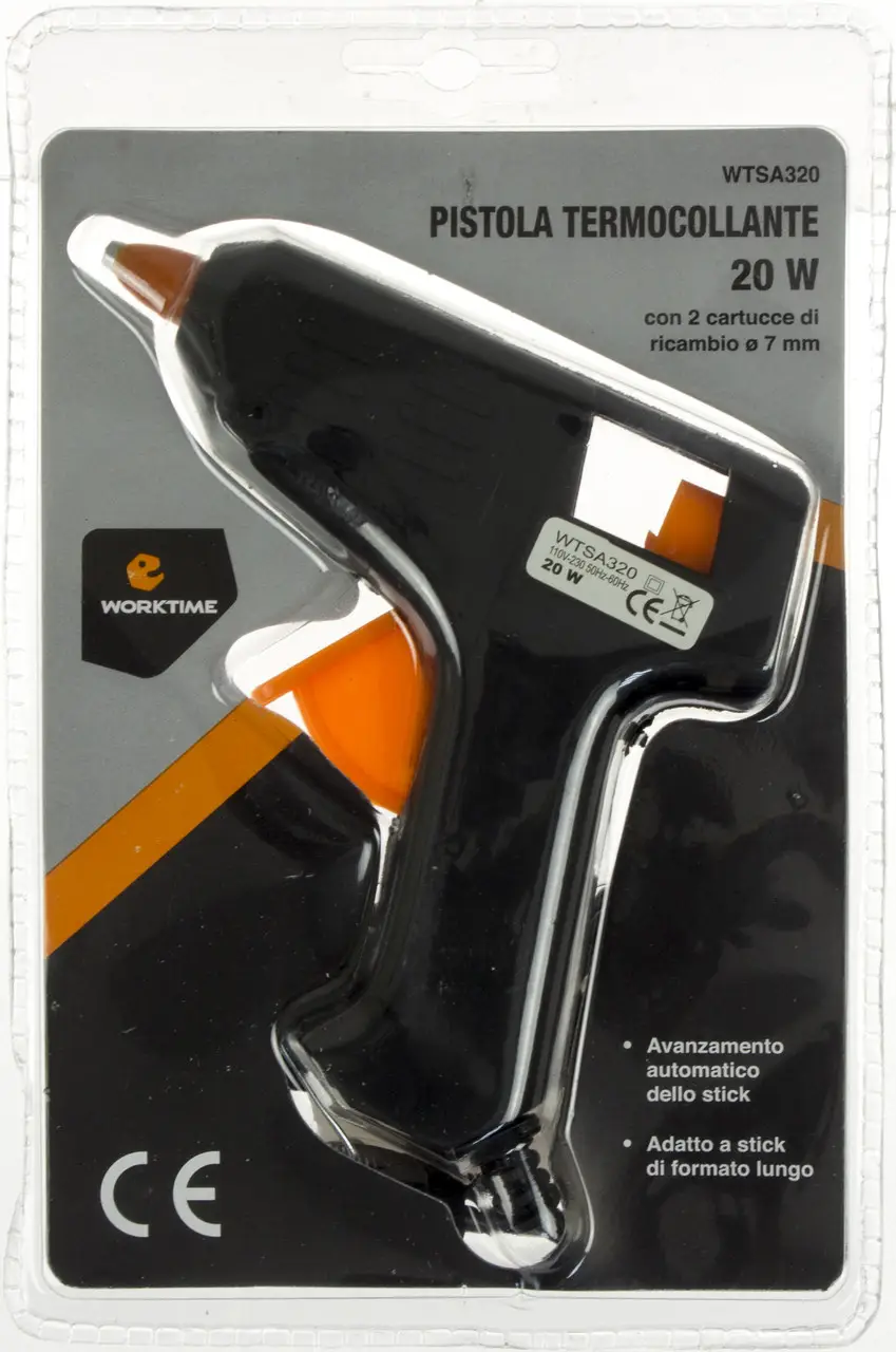 Термопістолет, пістолет для клею, клейовий пістолет 20W під стрижні 7 мм, блістер, Італія, фото 1