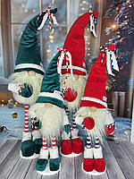 Новорічний ельф гном 75-80 см на довгих смугастих ніжках, декоративний різдвяний інтер'єрний гном Green