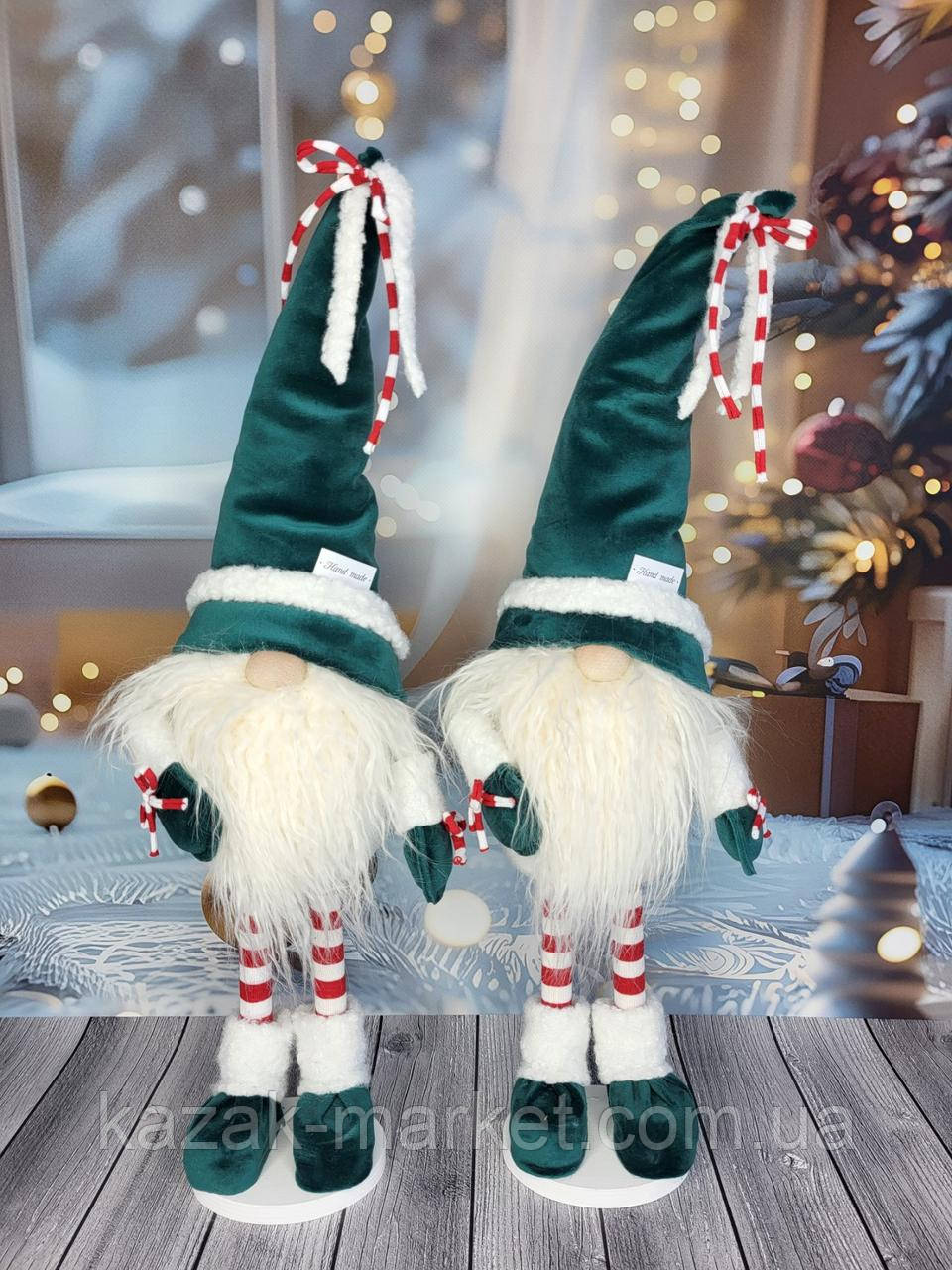 Новорічний ельф гном 50 см на довгих смугастих ніжках, декоративний різдвяний інтер'єрний гном, фото 1