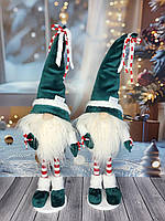 Новорічний ельф гном 50 см на довгих смугастих ніжках, декоративний різдвяний інтер'єрний гном