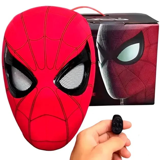 Маска людини-павука з підсвічуванням і очима, що рухаються, управління пультом на руку. Супергеройська маска