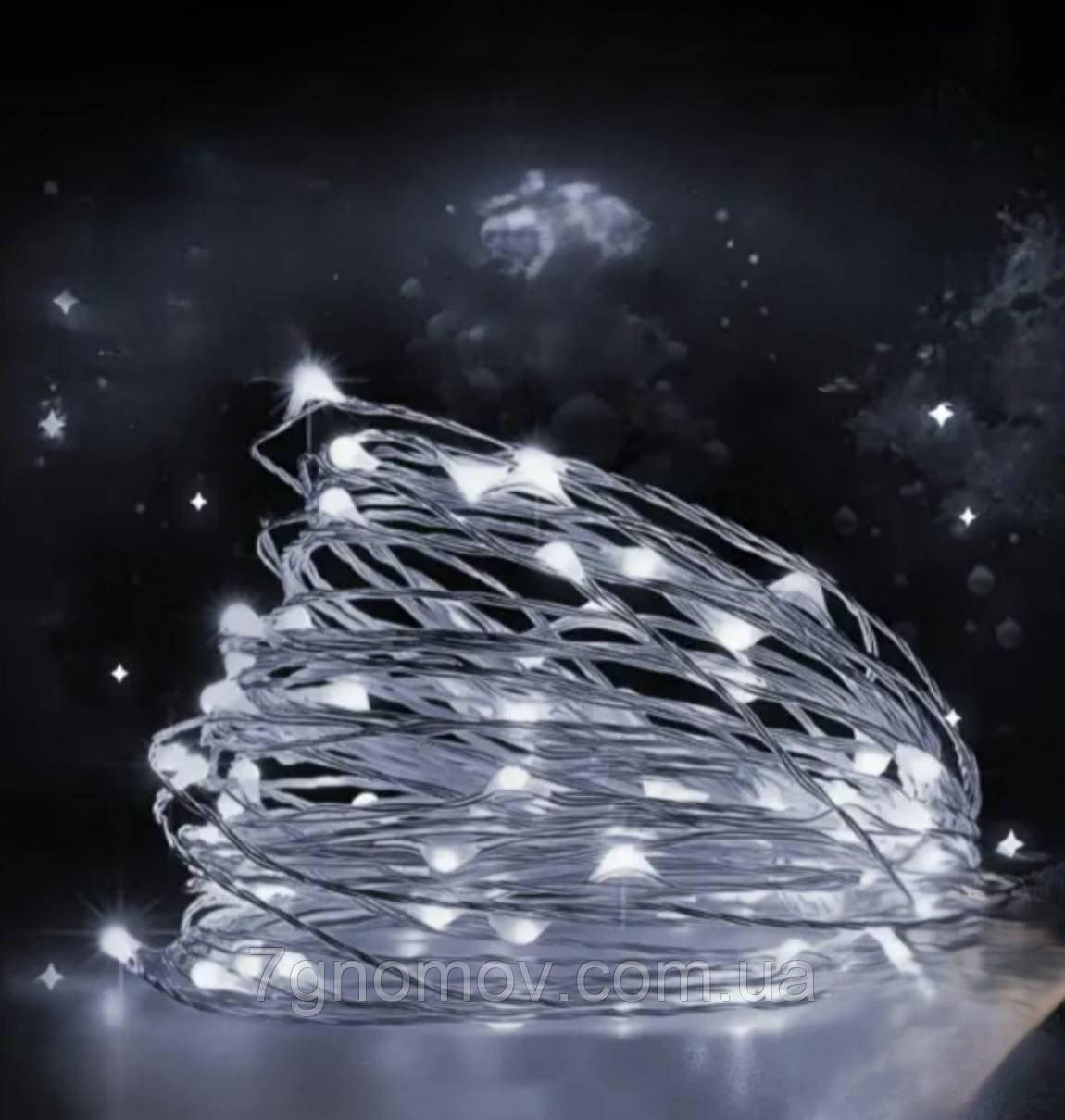 Гірлянда РОСА 3 метри 30 LED зелена нитка білий колір на батарейках арт. 30L3MGW