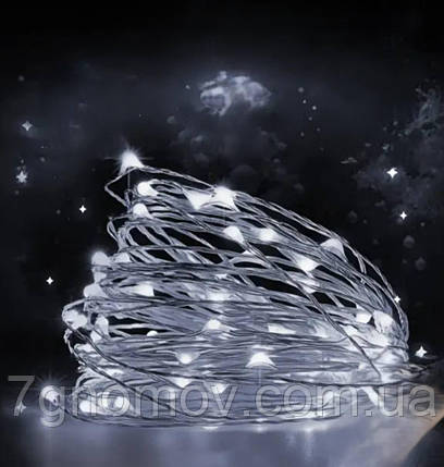 Гірлянда РОСА 5 метрів 50 LED зелена нитка білий колір на батарейках арт. 50L5MGW, фото 1