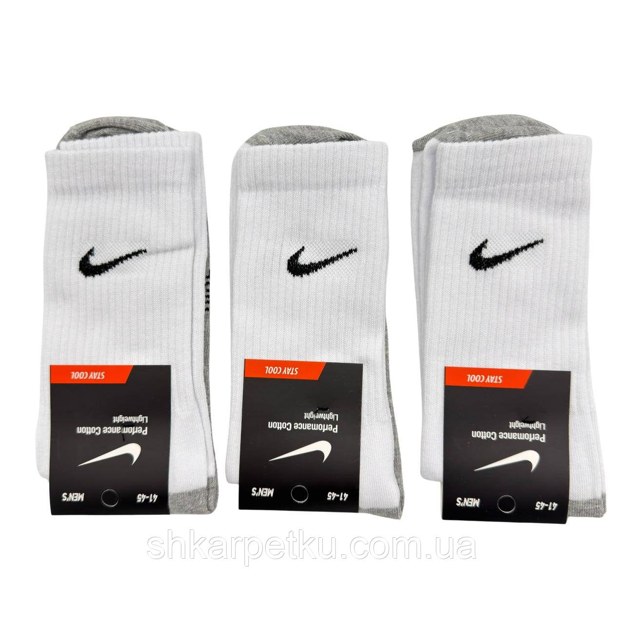 Чоловічі спортивні високі демісезонні шкарпетки, однотонні стрейчеві, бавовна. Розмір 41-44 12 пар в уп. білі з сірою стопою, фото 1