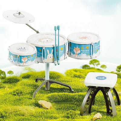 Дитяча барабанна установка музичний інструмент для розвитку слуху та моторики 3 барабани 2 палички 2 кольори