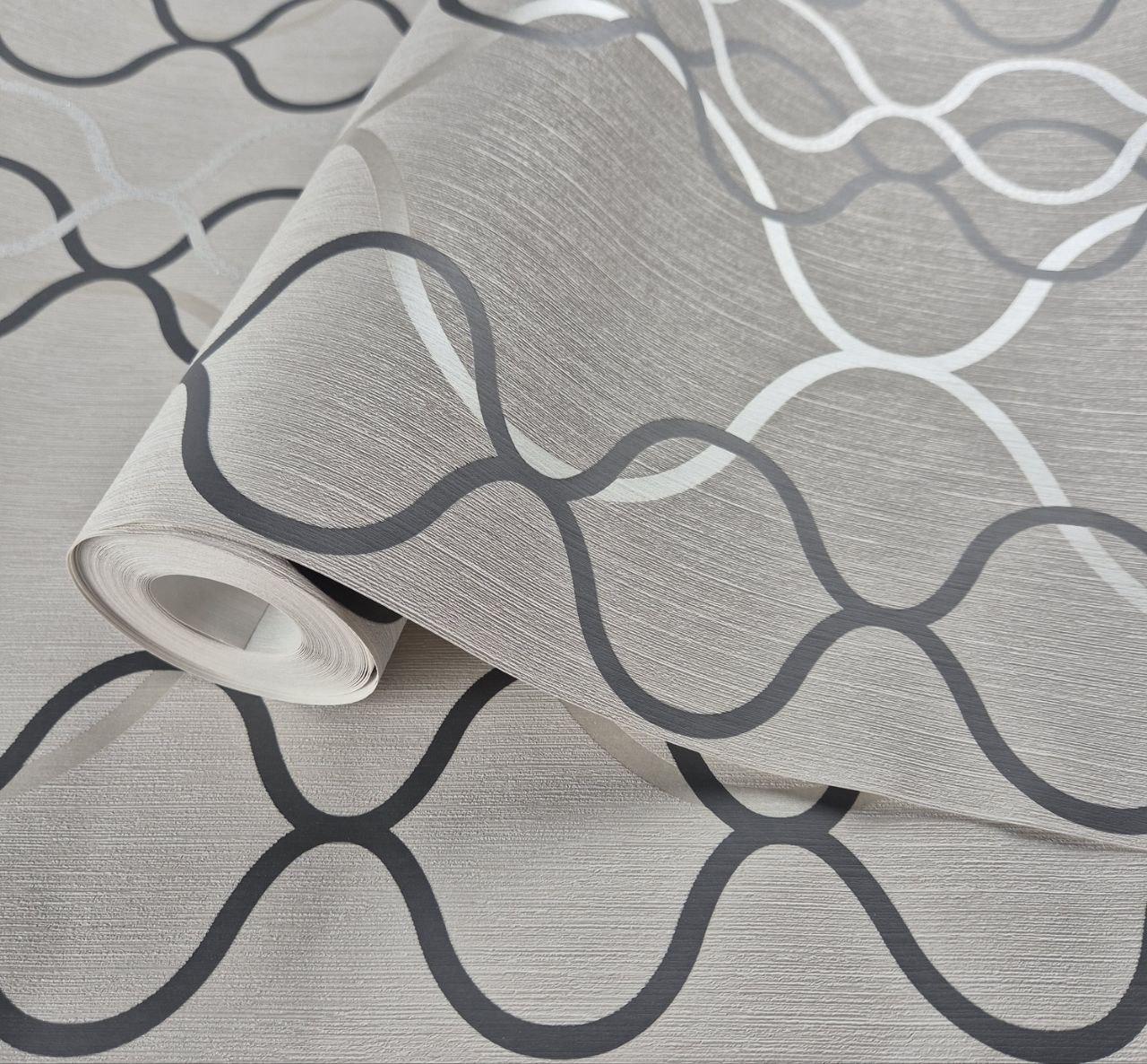 Шпалери вінілові на флізеліні 0.53 × 10.05 м Marburg 57840, бежеві з сіро-сріблястою абстракцією для спальні, вітальні, коридору, фото 1