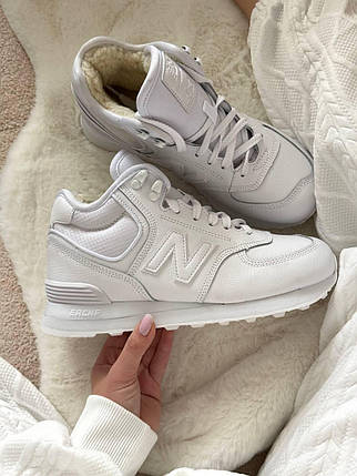 New Balance 574 high White Winter Fur жіночі зимові кросівки білі Нью Баланс 574 високі шкіра хутро, фото 1