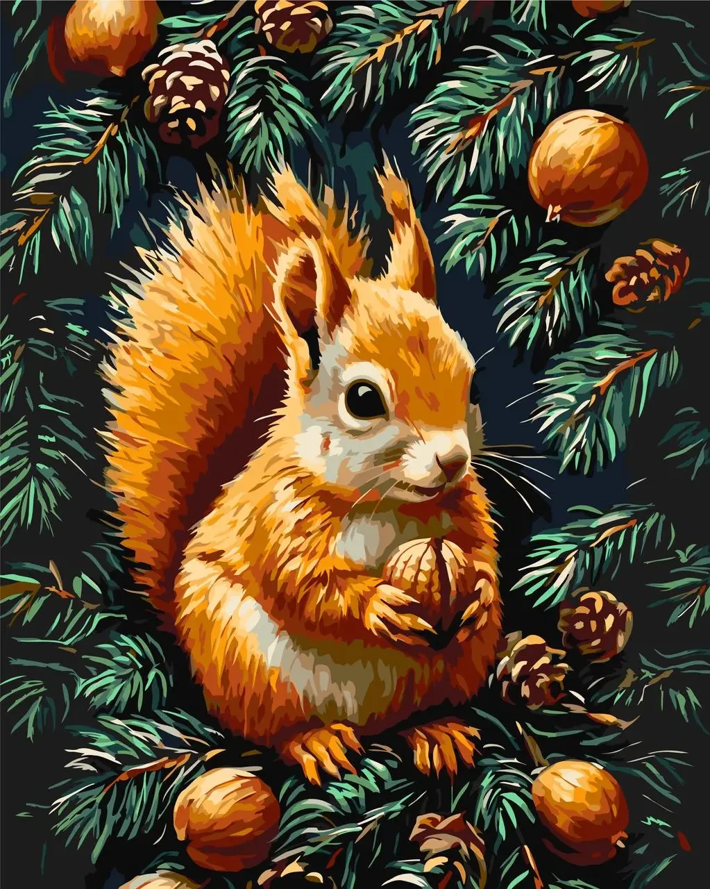 Картина за номерами 40х50 см Тварини. Білка з горіхом. Орігамі LW3508, фото 1