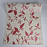 Шпалери вінілові на флізеліні 0.53 × 10.05 м Marburg 57835, бежеві з червоним листям для спальні, вітальні, коридору, фото 5