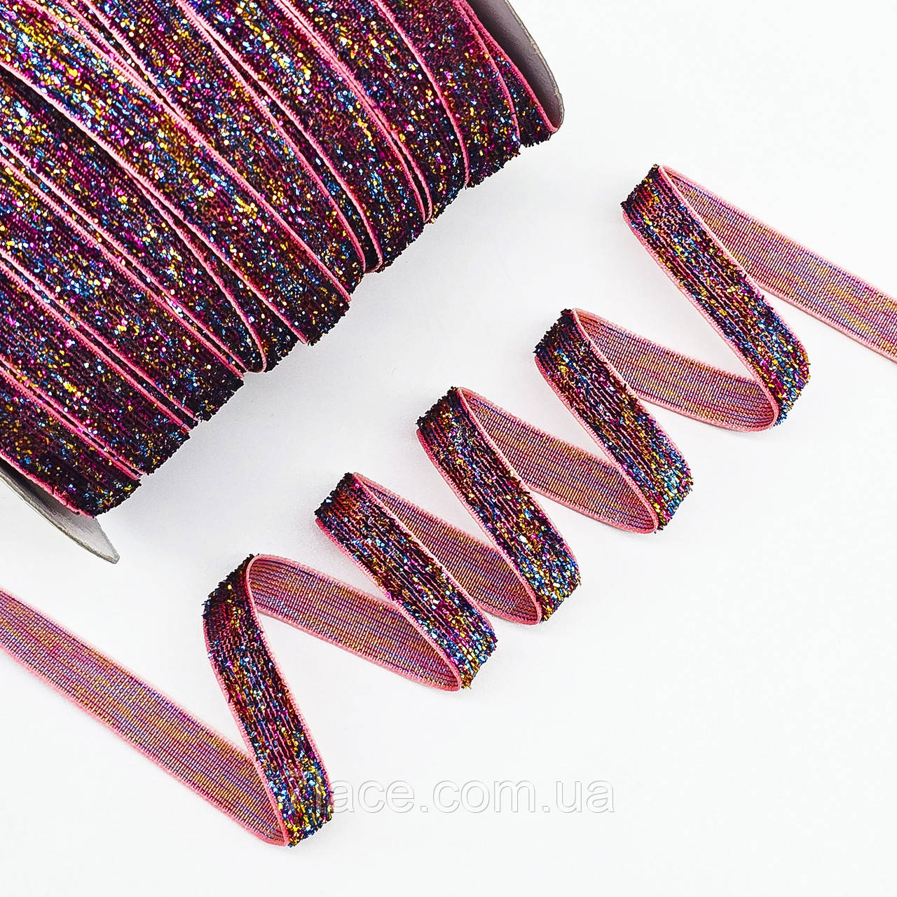 Оксамитова (велюрова) стрічка з люрексом / різнокольорова / ширина 1 см / у бобіні 45 метрів, фото 1