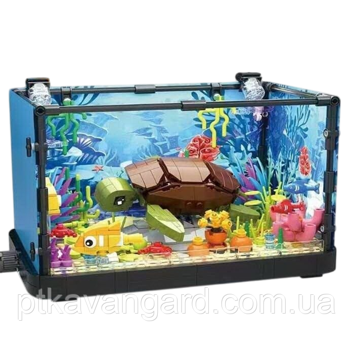 Конструктор акваріум 3D з рибками та черепахою 753 деталей підсвічування 7024, фото 1