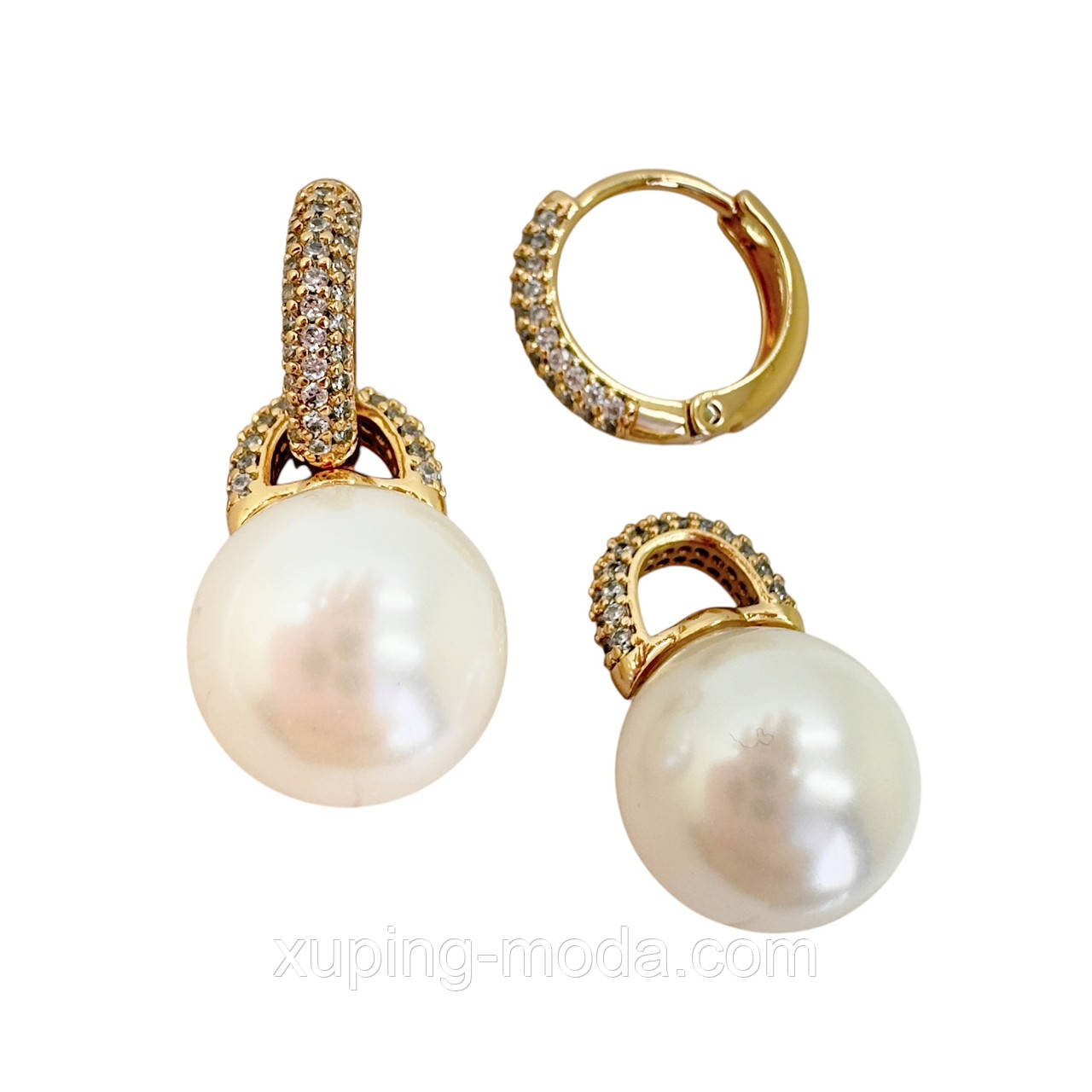 Сережки 2в1 ксюпінг. 25х12 мм. 18 к, фото 1