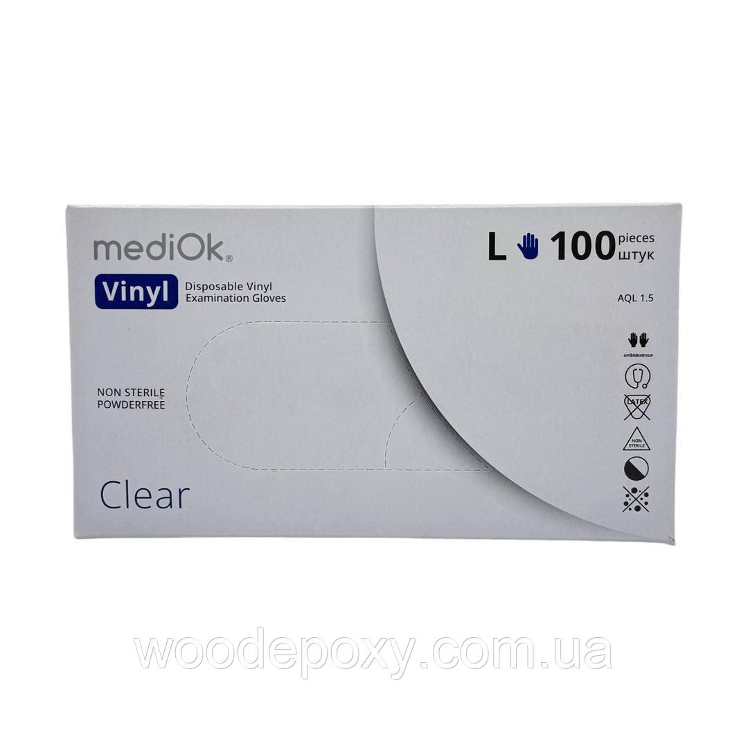 Рукавички Вінілові Без пудри Прозорі 3 г L ( 10 штук), фото 1