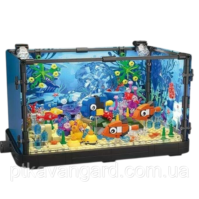 Конструктор 3D акваріум з рибками 725 деталей підсвічування 7023, фото 1