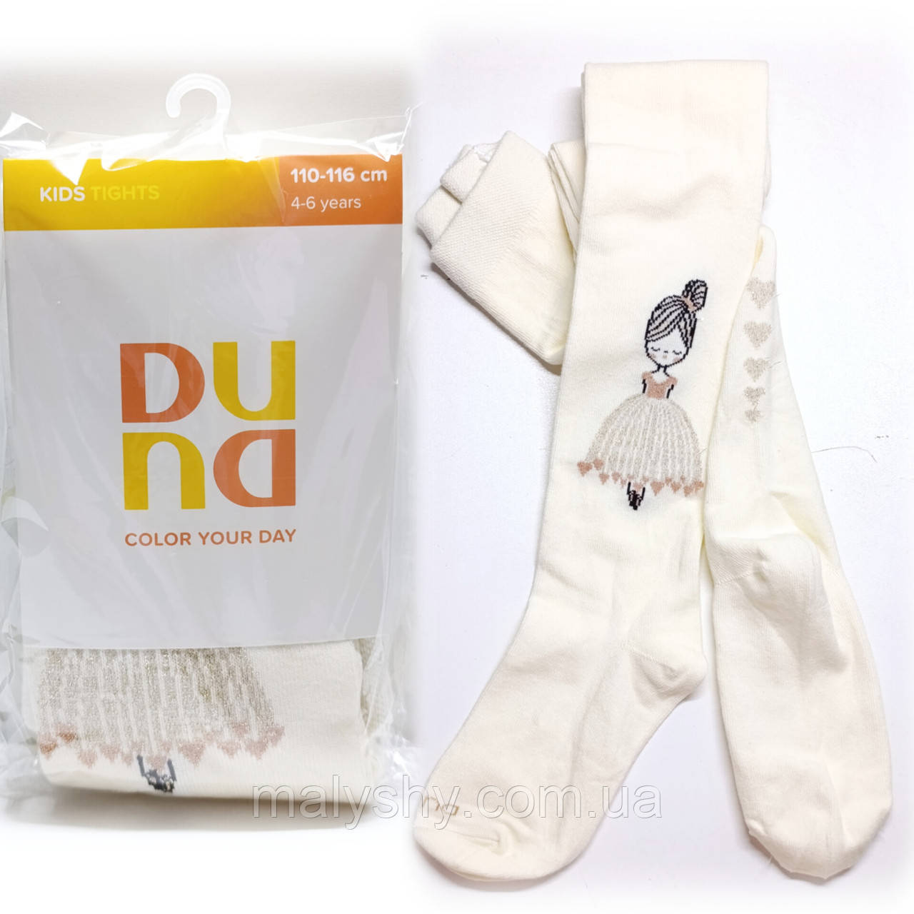 Колготки дитячі демісезонні 110-116, 56-60, 18-20 ТМ Duna Дюна / 4416-1966-молочний З ЛЮРЕКСОМ / весна-осінь, фото 1