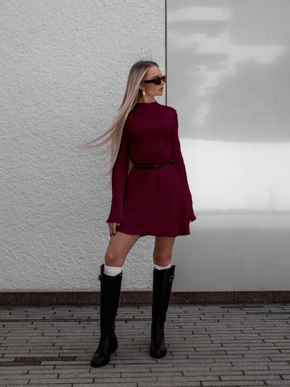 Ангорова сукня вільного крою у бордовому кольорі, фото 1