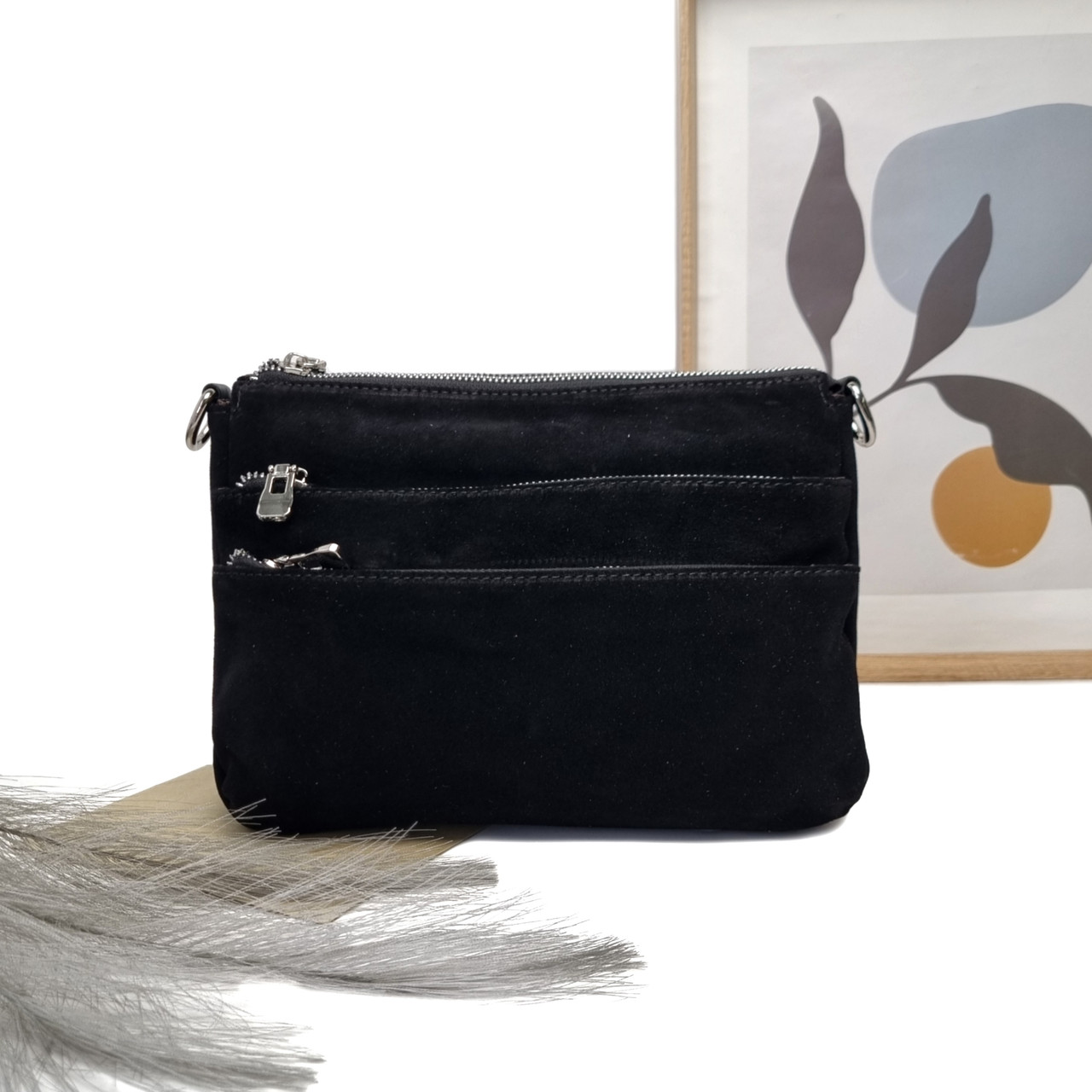 Жіноча сумочка через плече з довгою ручкою натуральна замша чорний Арт.F8269 black VIVAVERBA Україна — (68)