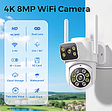 Вулична охоронна поворотна WIFI камера спостереження Besder K3Q 8MP з 2 об'єктивами. iCSee, фото 3