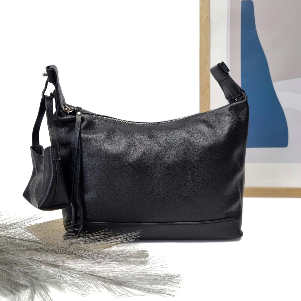 Сумка через плече жіноча натуральна шкіра чорний Арт.6076 black VIVAVERBA Україна — (54)