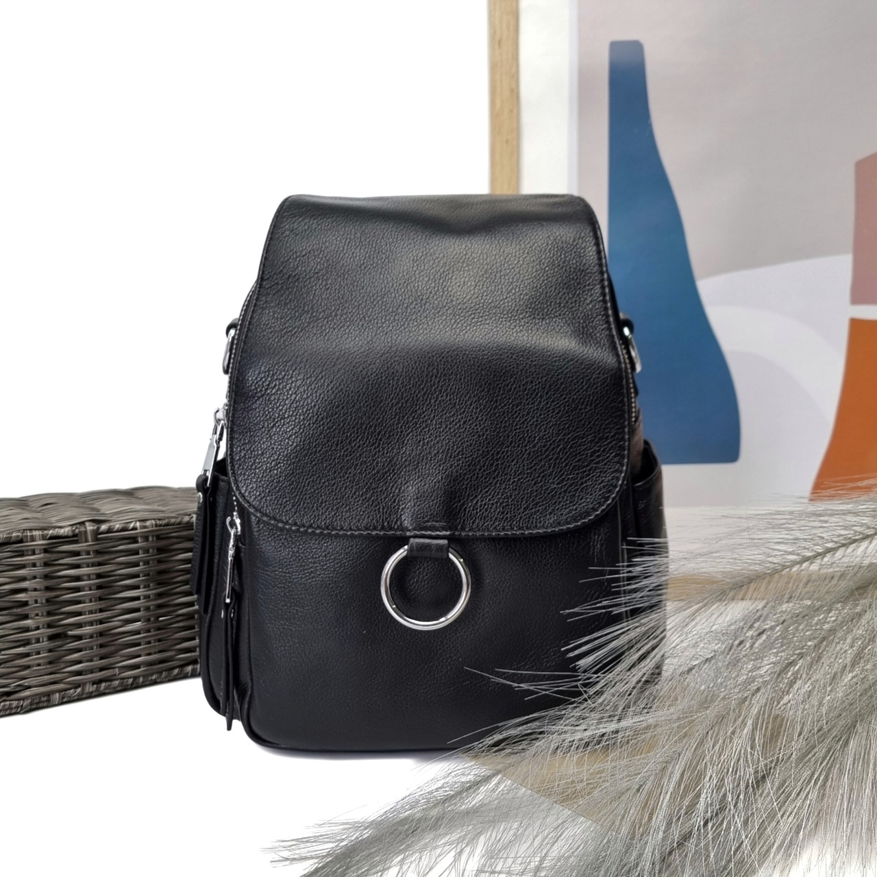 Сумка рюкзак жіноча натуральна шкіра чорний Арт.8801 black VIVAVERBA Україна — (54)