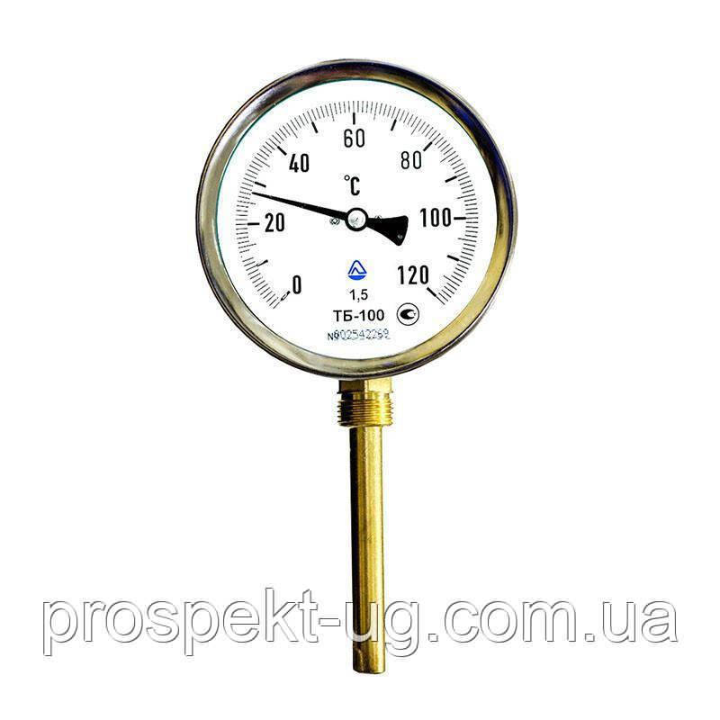 Термометр біметалевий радіальний 100 мм 0-120°С L=50 мм 1/2" ТБ-100, фото 1