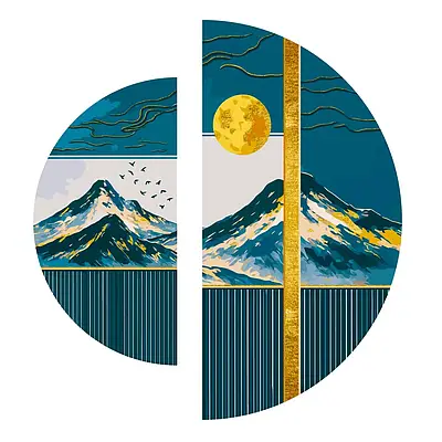 Картина за номерами 70х70 см Японський пейзаж з фарбами металік (напівкола). Орігамі OSR1005