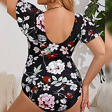 Купальник суцільний. Чорний. Квітковий принт. Великі розміри., фото 3