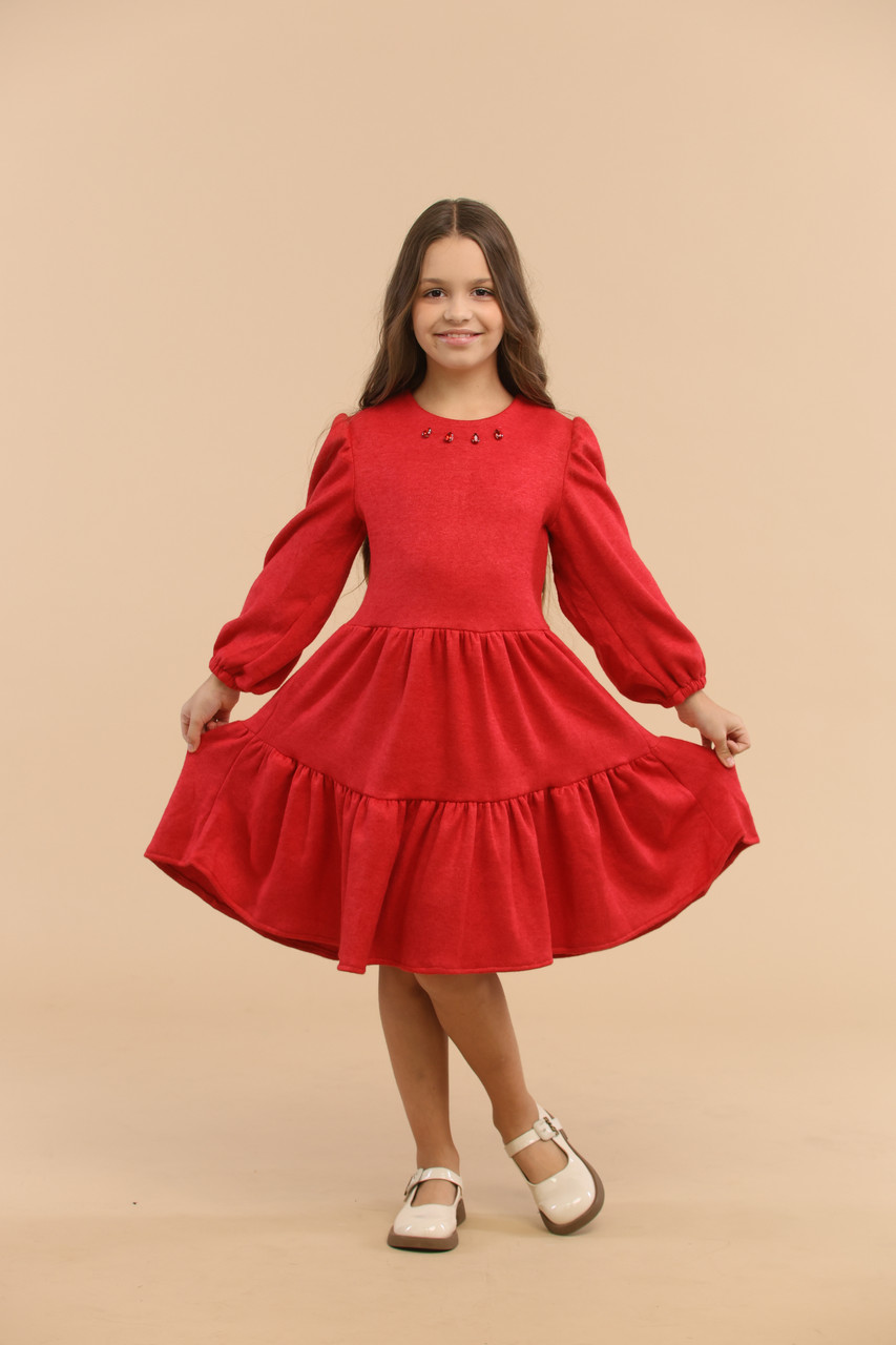 Дитяча тепла червона святкова сукня для дівчинки 7-14 років, фото 1