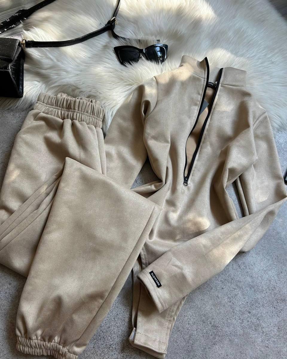 Костюм з боді та джогерами Модель: 1492-1027 Колір: чорний, бежевий, графіт, фото 1