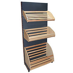 Хлібний стелаж Рістел 1900*750 мм ТИП 2, приставний торговий хлібний стелаж з дерев' яними кошиками, металевий стелаж