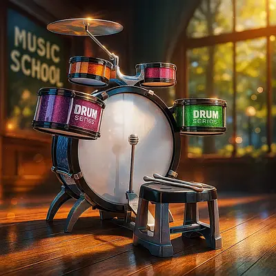 Великий барабанний набір Ударна установка музична зі стільчиком для дітей 4 барабани педаль і 2 палички