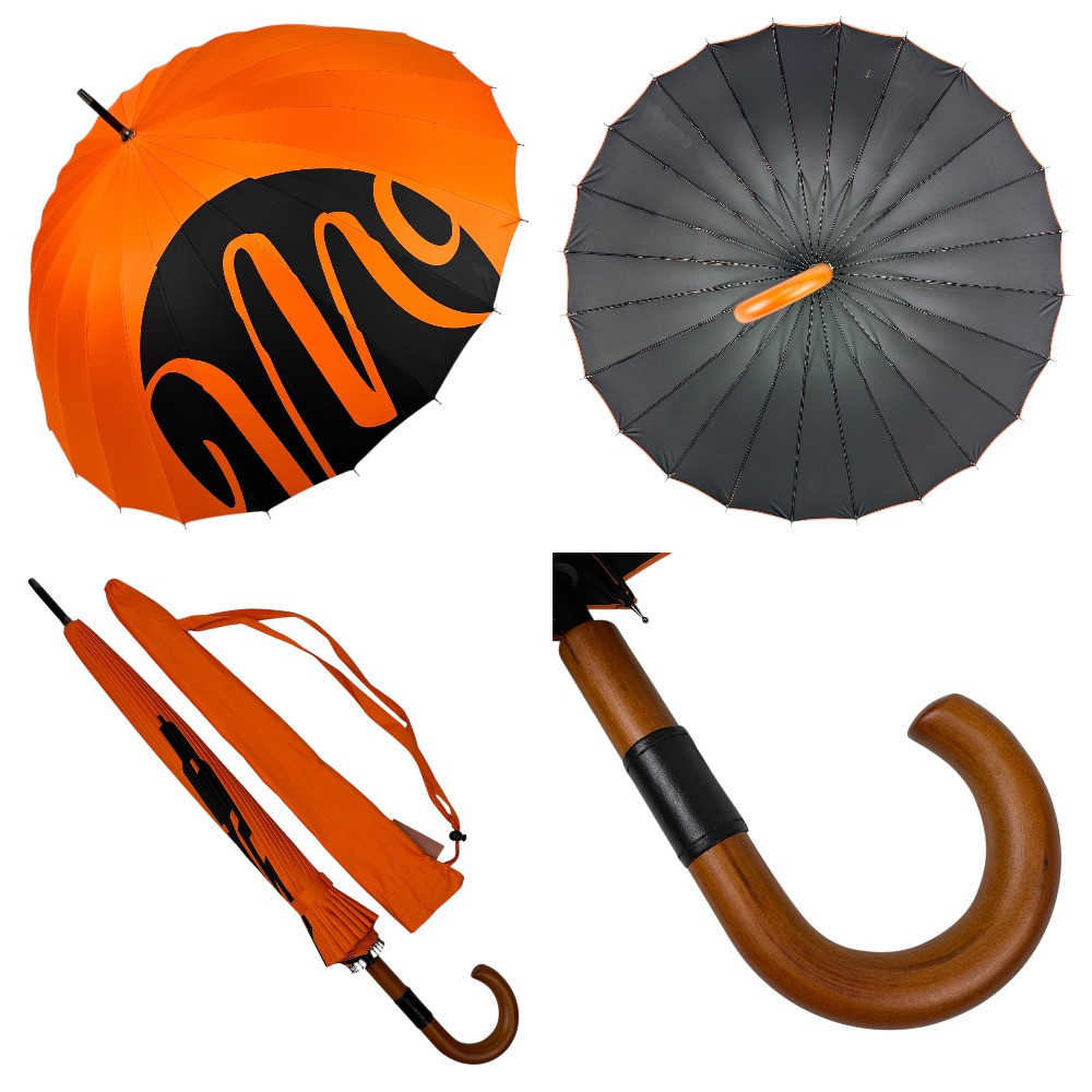 Оптом Парасоля-тростина на 24 карбонові спиці напівавтомат від Water Town ручка гак, помаранчевий, WT18