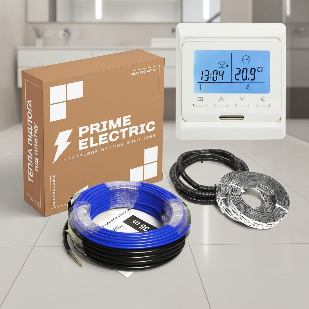 25 м.п. - Prime Electric PC-20 нагрівальний кабель 500W з програмованим терморегулятором білим, фото 1