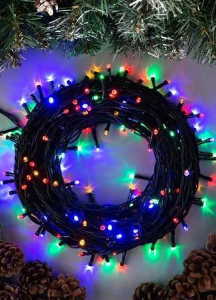 🔥 Гірлянда Нитка світлодіодна, LED 100 лампочок, Мульти, 600 см, чорний дріт (1211-01)