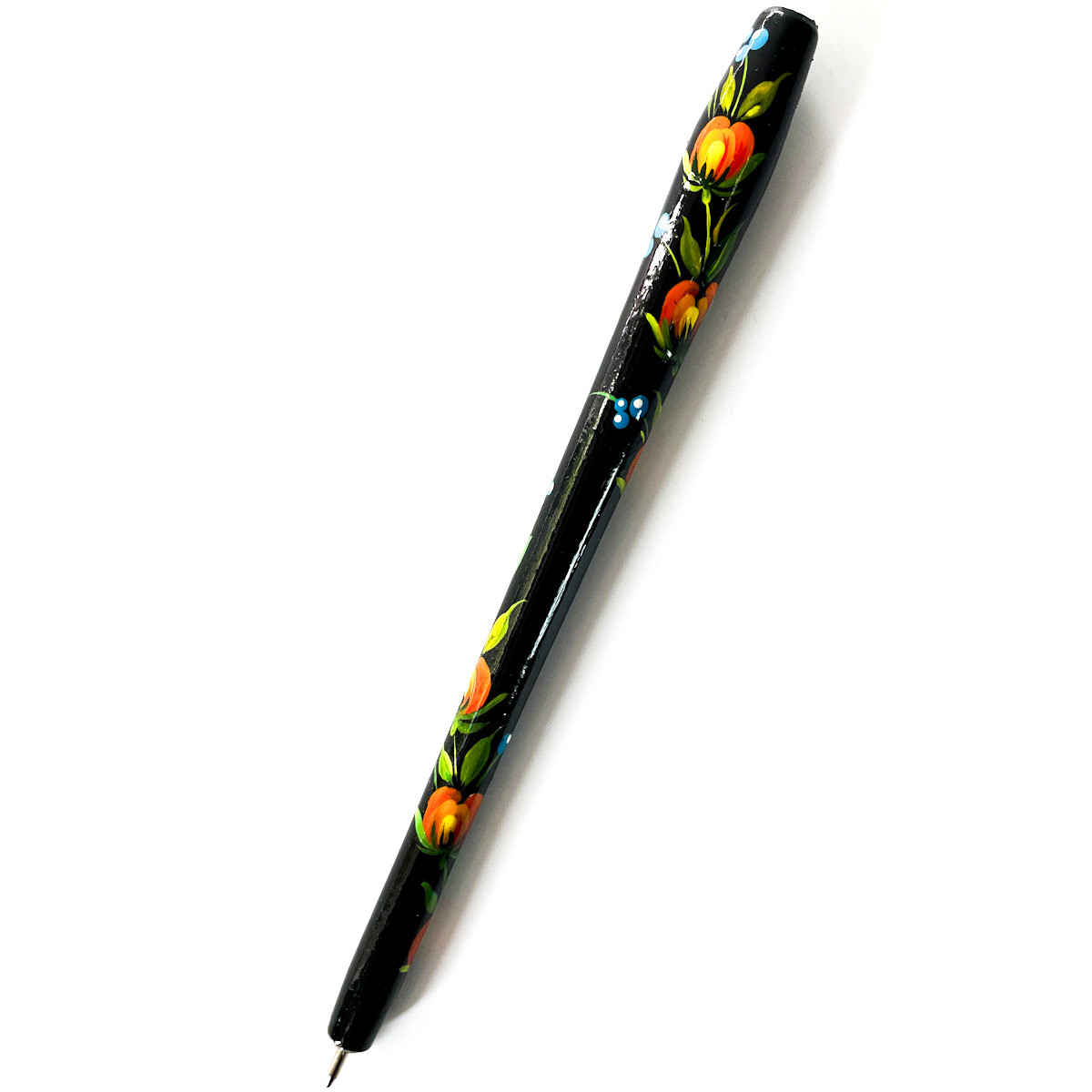 Ручка Петриківський розпис кулькова синя для письма дерев'яна прикольна оригінальна ручка подарункова, фото 1