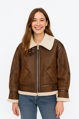 Жіноча дублянка з хутром коричнева (262-12)