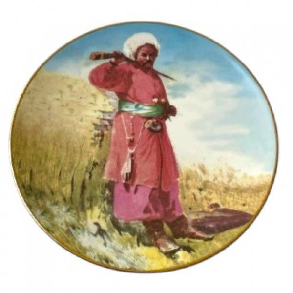 Колекційна декоративна тарілка настінна "Козак" керамічна з кріпленням на стіну діаметр 19 см, фото 1