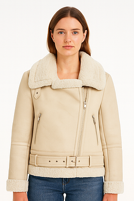 Жіноча бежева дублянка з хутром бежева (610-6)