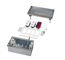 Лючок підлоговий на 8 розеток K45 з нержавіючої сталі великі навантаження 150х305х123 мм