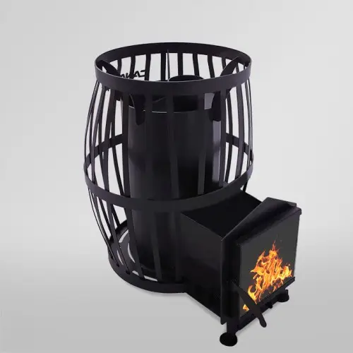 Дров’яна піч для бані та сауни Бочка 30 м³ з виносною топкою та жаростійким склом CANADA, фото 1