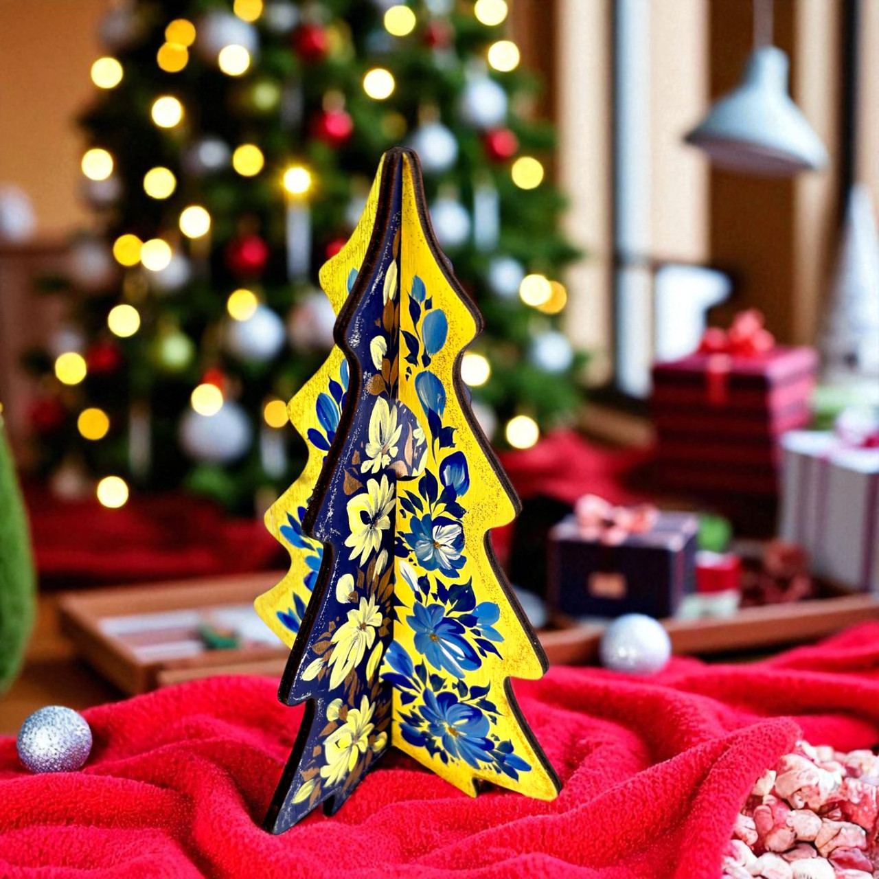 Новорічна ялинка "Українська ялинка" (22х15х0,4 см) Дерев'яна ялинка розписано вручну., фото 1