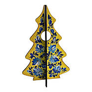 Новорічна ялинка "Квіткові візерунки" жовто-синя (18х12х0, 4 см). Дерев'яна ялинка, розписано вручну., фото 3