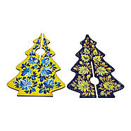 Новорічна ялинка "Квіткові візерунки" жовто-синя (18х12х0, 4 см). Дерев'яна ялинка, розписано вручну., фото 4