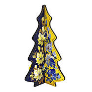 Новорічна ялинка "Квіткові візерунки" жовто-синя (18х12х0, 4 см). Дерев'яна ялинка, розписано вручну., фото 5