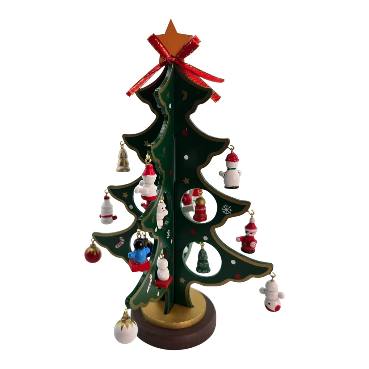 Ялинка настільна дерев'яна з підвісними іграшками (25×16×16 см), фото 1